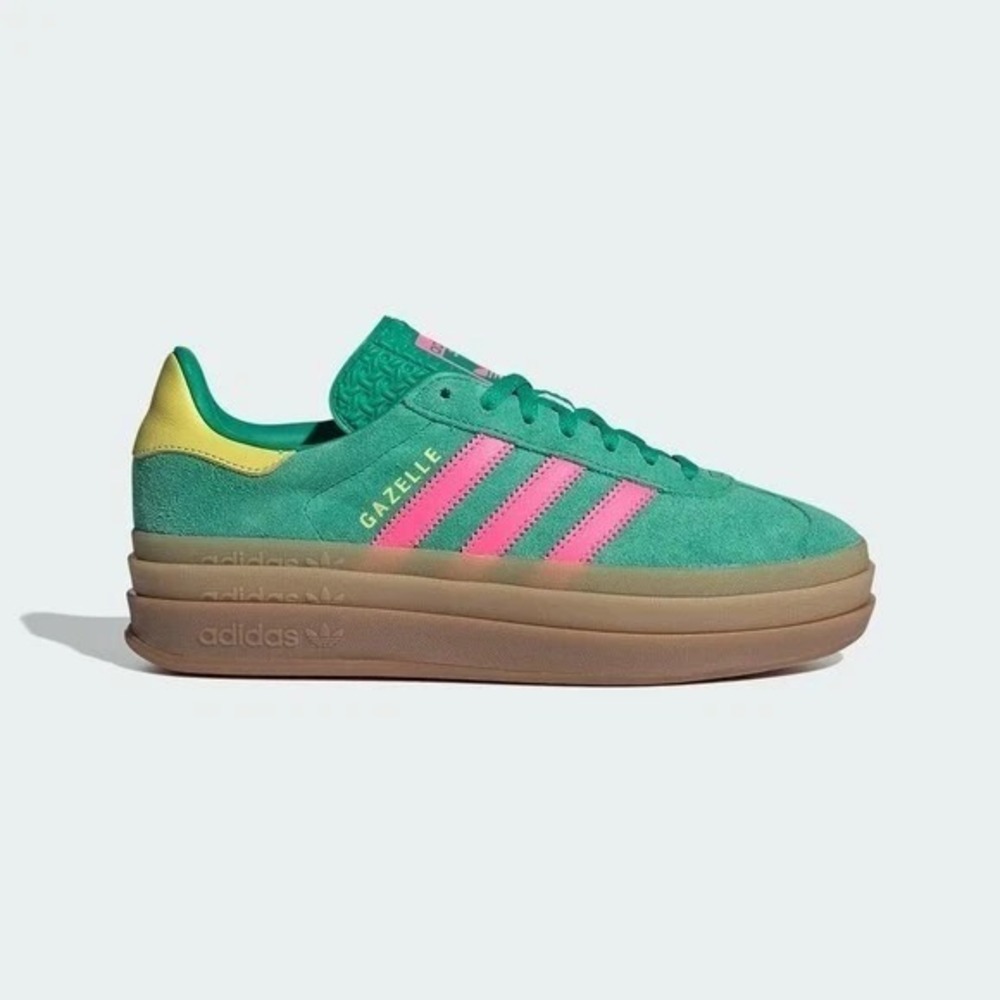 Womens Size 7- adidas Gazelle Bold Shoes Green/Pink Sneakers JH9668 NEW